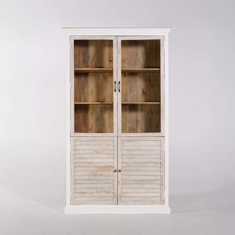 Buffet vitrine blanc en bois naturel - Sea side