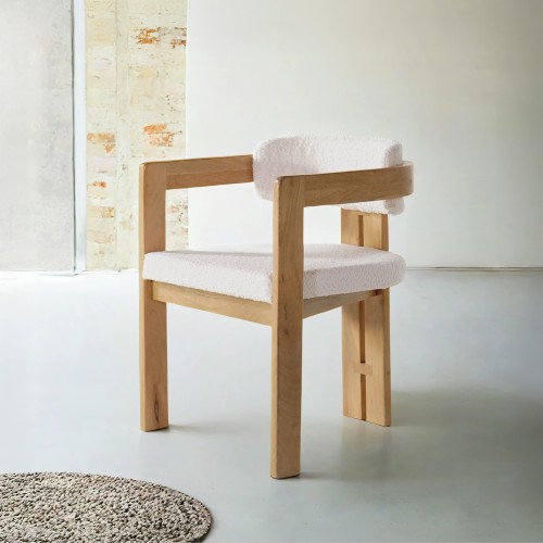 Chaise en bois et tissu bouclette blanc - Eira
