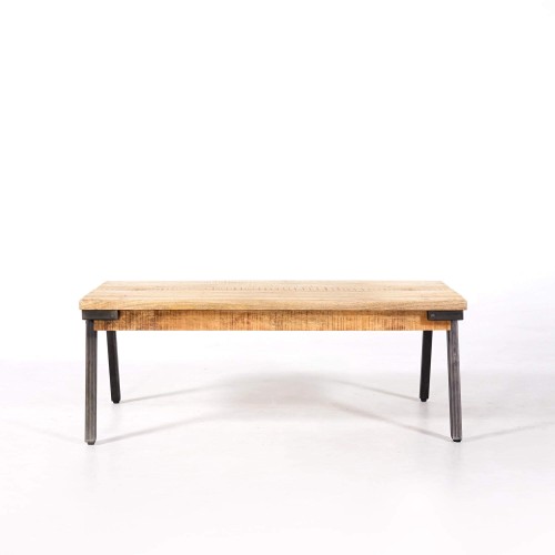 Table basse style vintage avec plateau en bois massif et pied en métal - Retro Archi