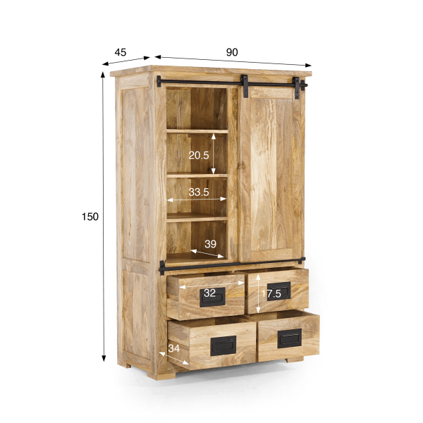 Buffet haut industriel bois et métal 90 cm - Paris