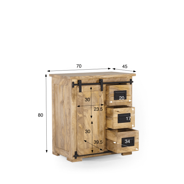 Bahut industriel en bois massif 70 cm - Paris
