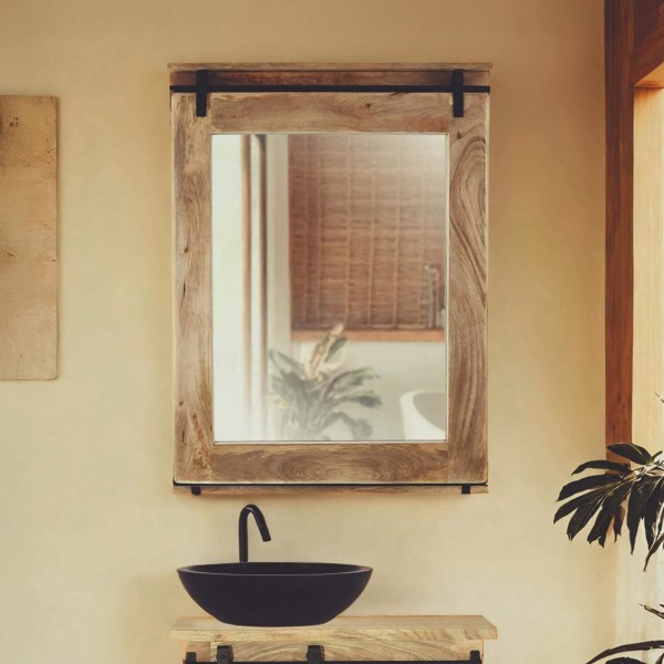 Miroir de salle de bain bois et métal 80 cm - Paris