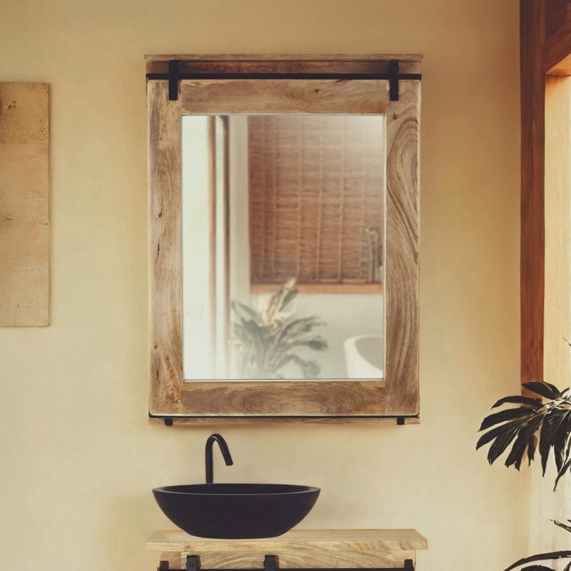 Miroir de salle de bain bois et métal 80 cm - Paris