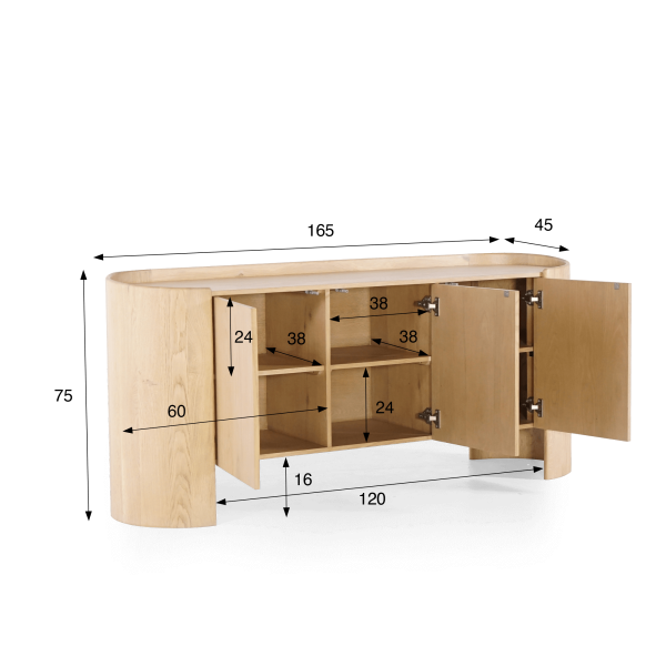 Enfilade en chêne massif 3 portes 165 cm - Lago