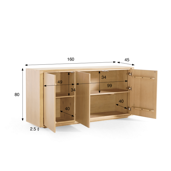 Bahut en chêne massif 3 portes 160 cm - Yseult