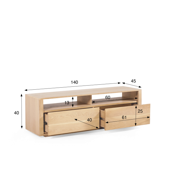 Meuble TV en chêne massif 140 cm - Yseult