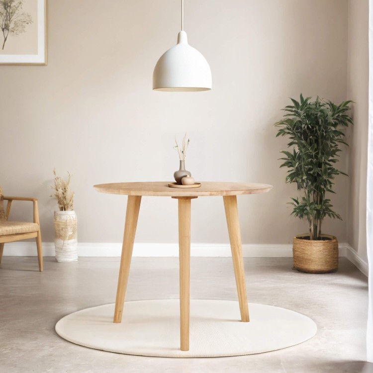 Table à manger ronde en bois massif de chêne 90 cm