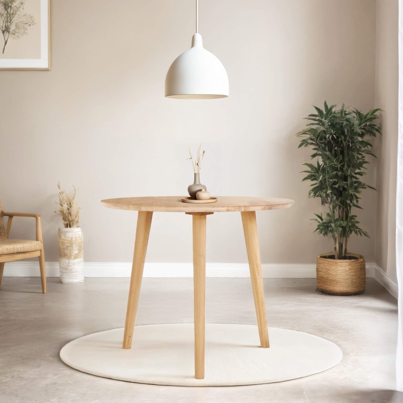 Table à manger ronde en bois massif de chêne 90 cm