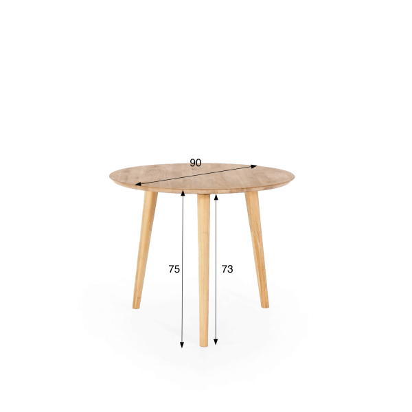 Table à manger ronde en bois massif de chêne 90 cm