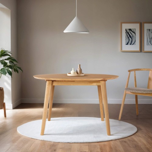 Table à manger ronde en bois de chêne 120 cm avec allonge de 45 cm