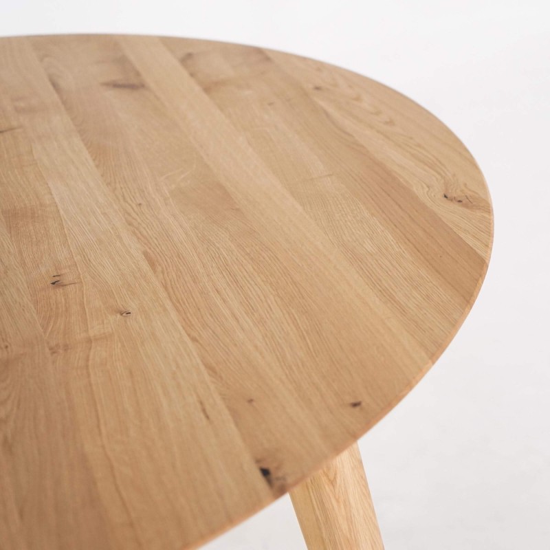 Table à manger ronde en bois de chêne 120 cm avec allonge de 45 cm
