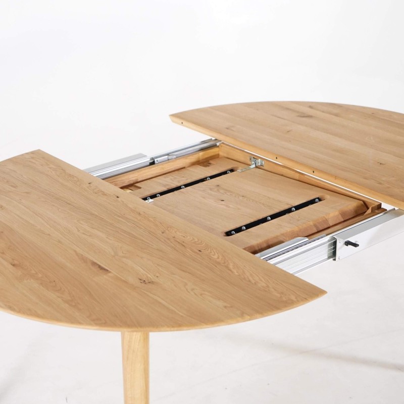 Table à manger ronde en bois de chêne 120 cm avec allonge de 45 cm