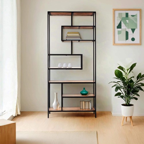 Etagère industrielle en métal noir et bois naturel 80 x 180 - Element