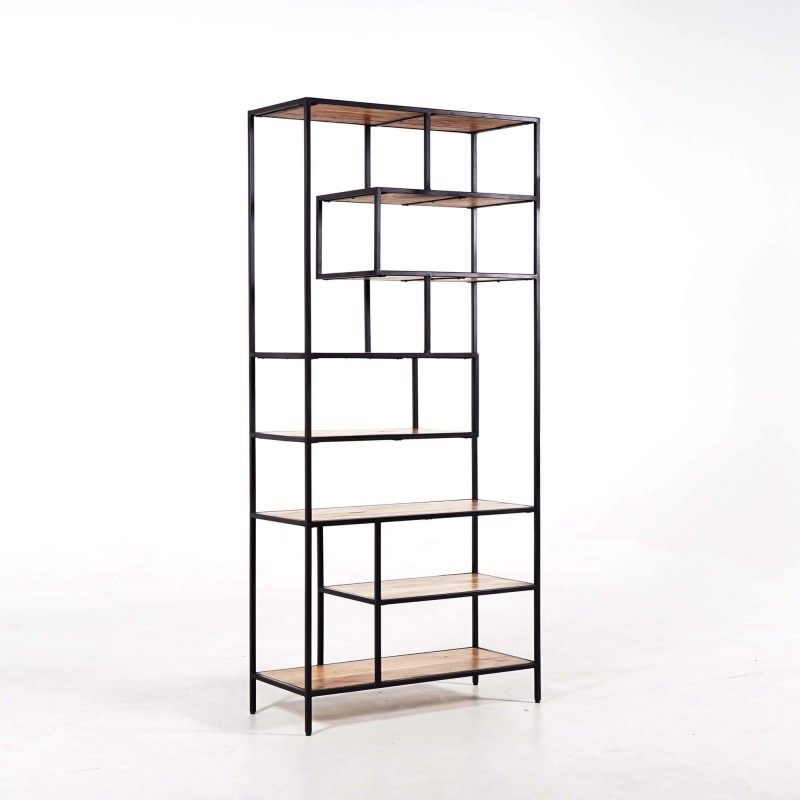 Etagère industrielle en métal noir et bois naturel 80 x 180 - Element