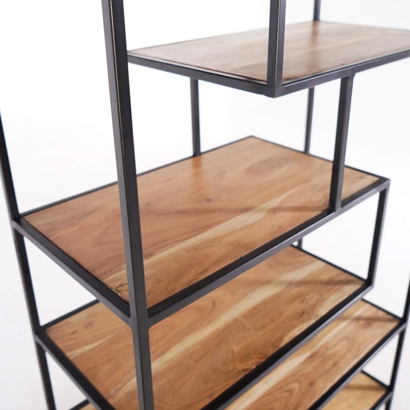 Etagère industrielle en métal noir et bois naturel 80 x 180 - Element