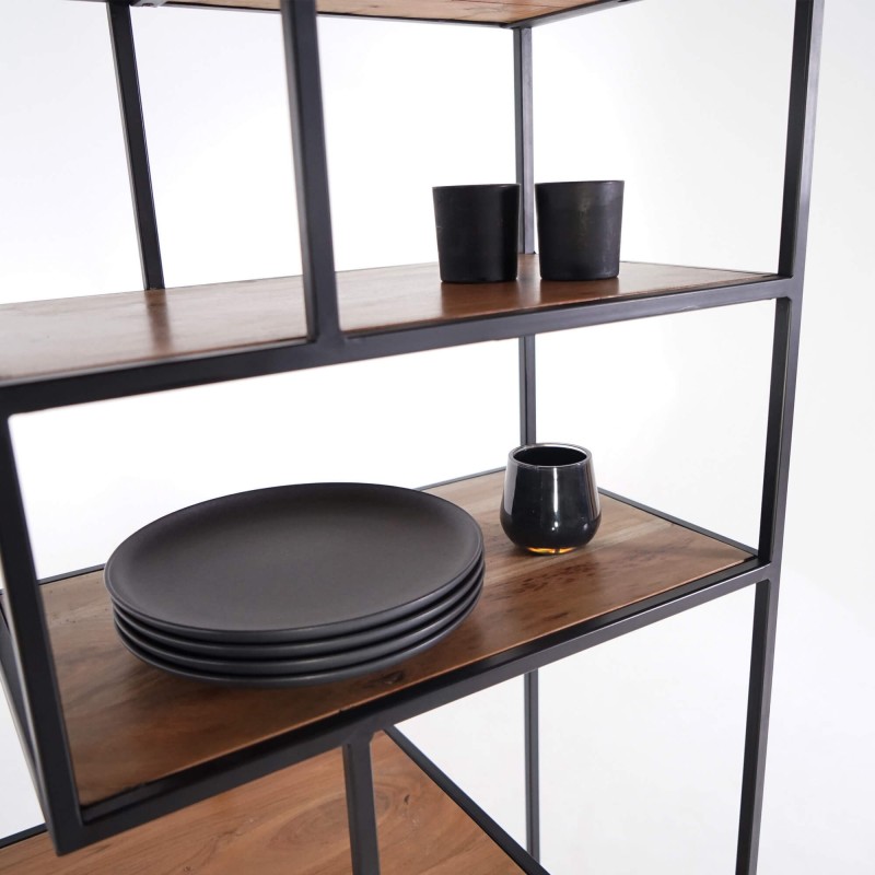 Etagère industrielle en métal noir et bois naturel 80 x 180 - Element