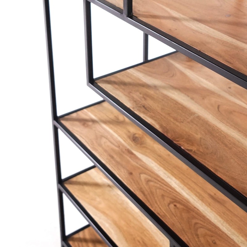 Etagère industrielle en métal noir et bois naturel 80 x 180 - Element