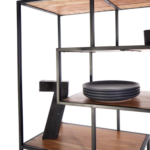 Etagère industrielle en métal noir et bois naturel 80 x 180 - Element
