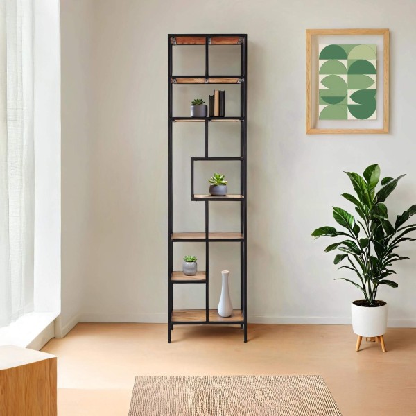 Etagère industrielle en métal noir et bois naturel 45 x 180 - Element