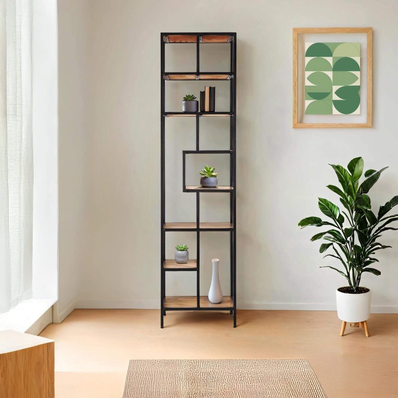 Etagère industrielle en métal noir et bois naturel 45 x 180 - Element