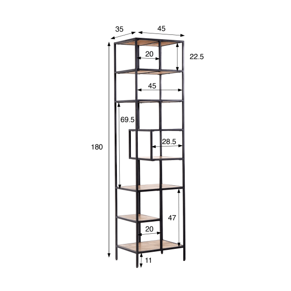 Etagère industrielle en métal noir et bois naturel 45 x 180 - Element