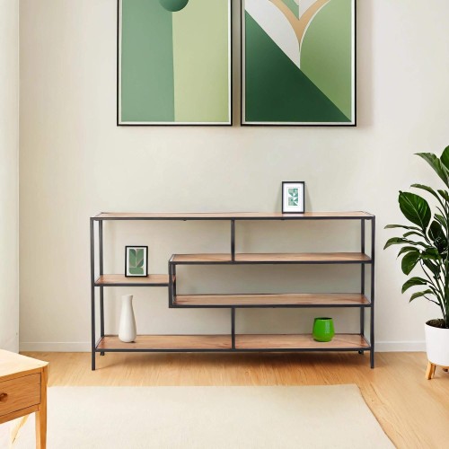 Etagère industrielle en métal noir et bois naturel 140 x 77 - Element