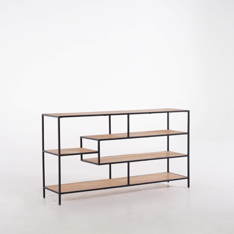 Etagère industrielle en métal noir et bois naturel 140 x 77 - Element