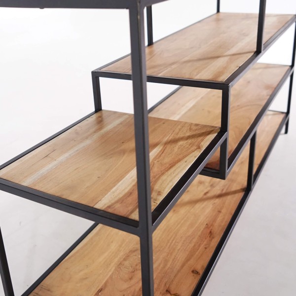 Etagère industrielle en métal noir et bois naturel 140 x 77 - Element