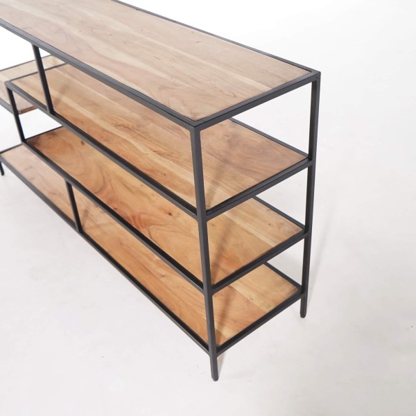 Etagère industrielle en métal noir et bois naturel 140 x 77 - Element