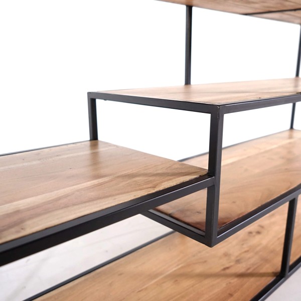 Etagère industrielle en métal noir et bois naturel 140 x 77 - Element