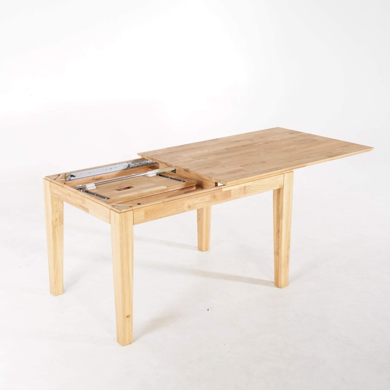 Table à manger rectangulaire en bois de chêne 120 x 80 cm avec allonge de 60 cm