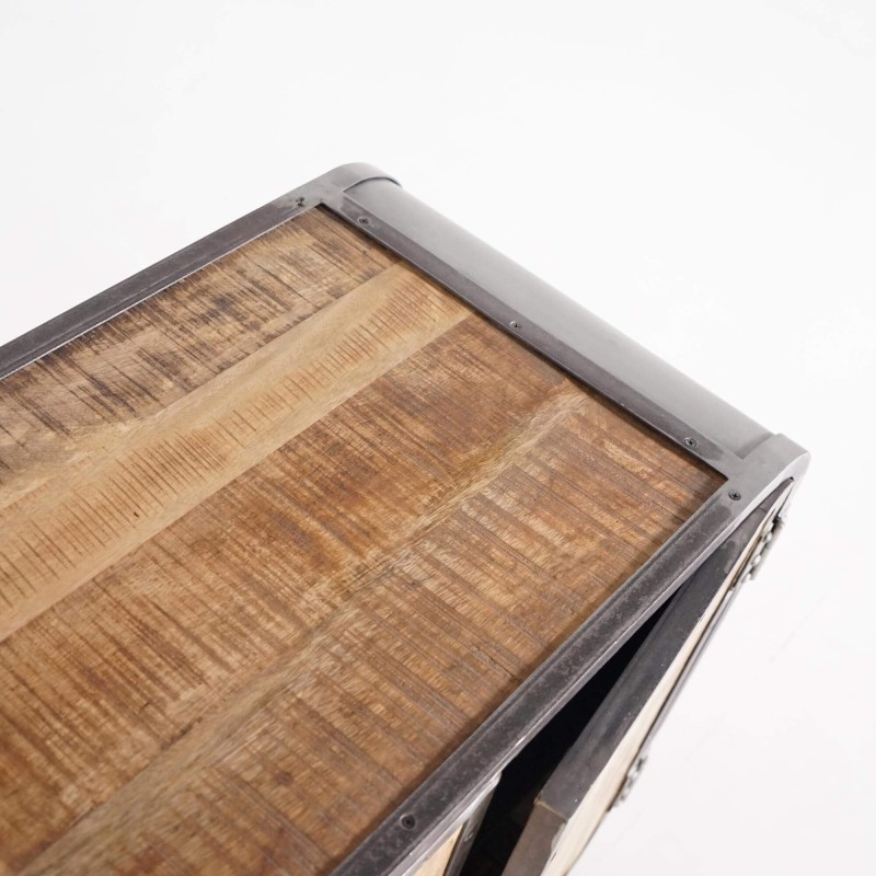 Bahut industriel bois massif et métal 4 portes - Manchester