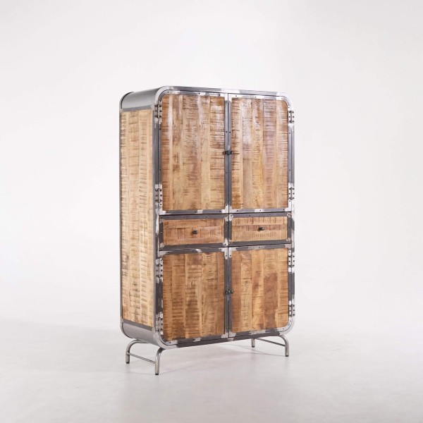Armoire buffet industrielle en bois massif et métal 100 cm - Manchester