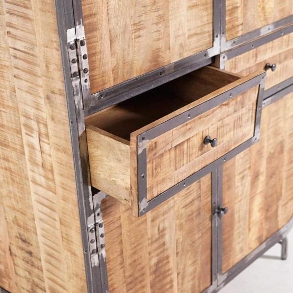 Armoire buffet industrielle en bois massif et métal 100 cm - Manchester