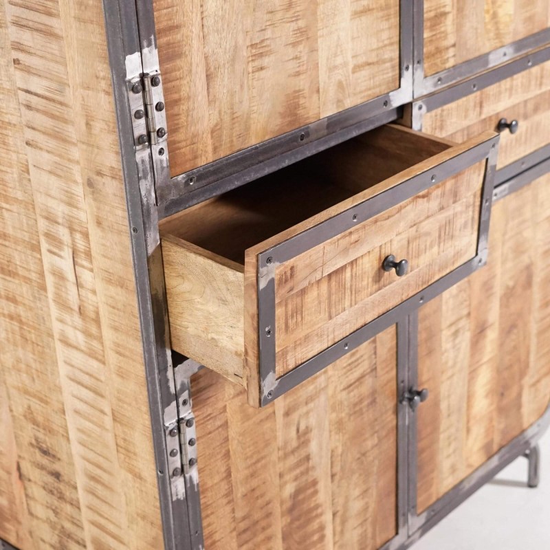 Armoire buffet industrielle en bois massif et métal 100 cm - Manchester