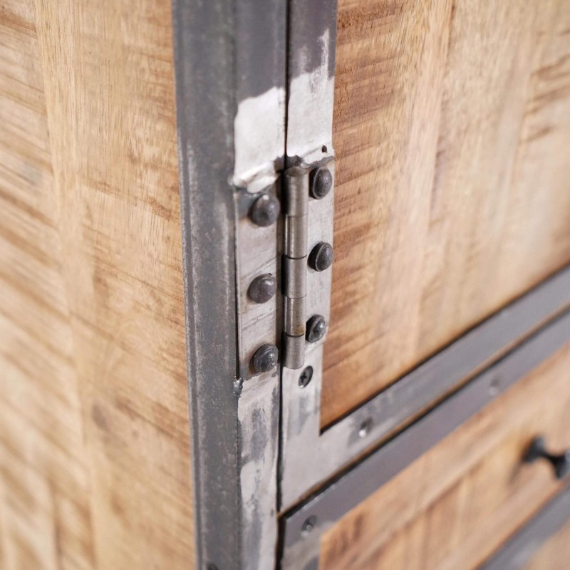 Armoire buffet industrielle en bois massif et métal 100 cm - Manchester