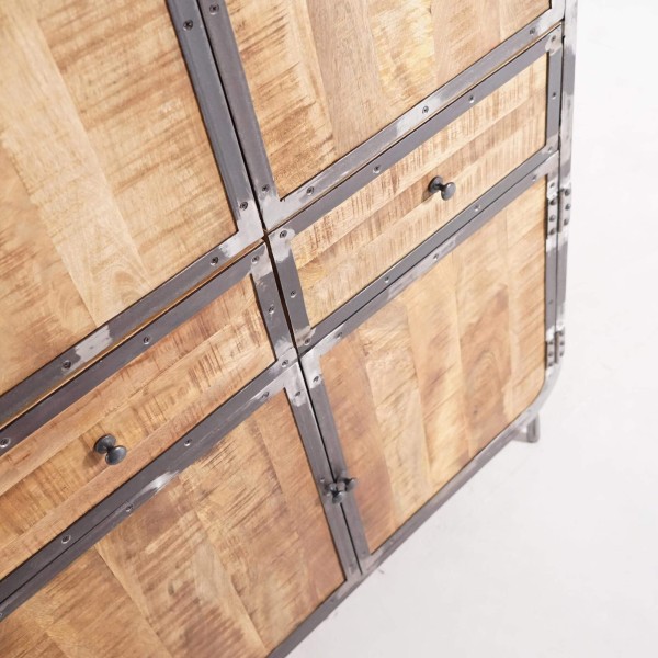Armoire buffet industrielle en bois massif et métal 100 cm - Manchester
