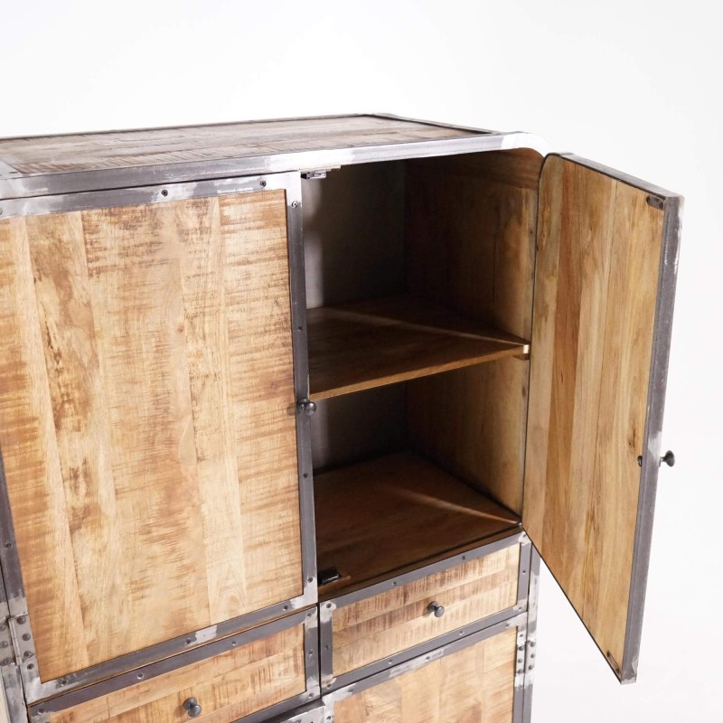 Armoire buffet industrielle en bois massif et métal 100 cm - Manchester