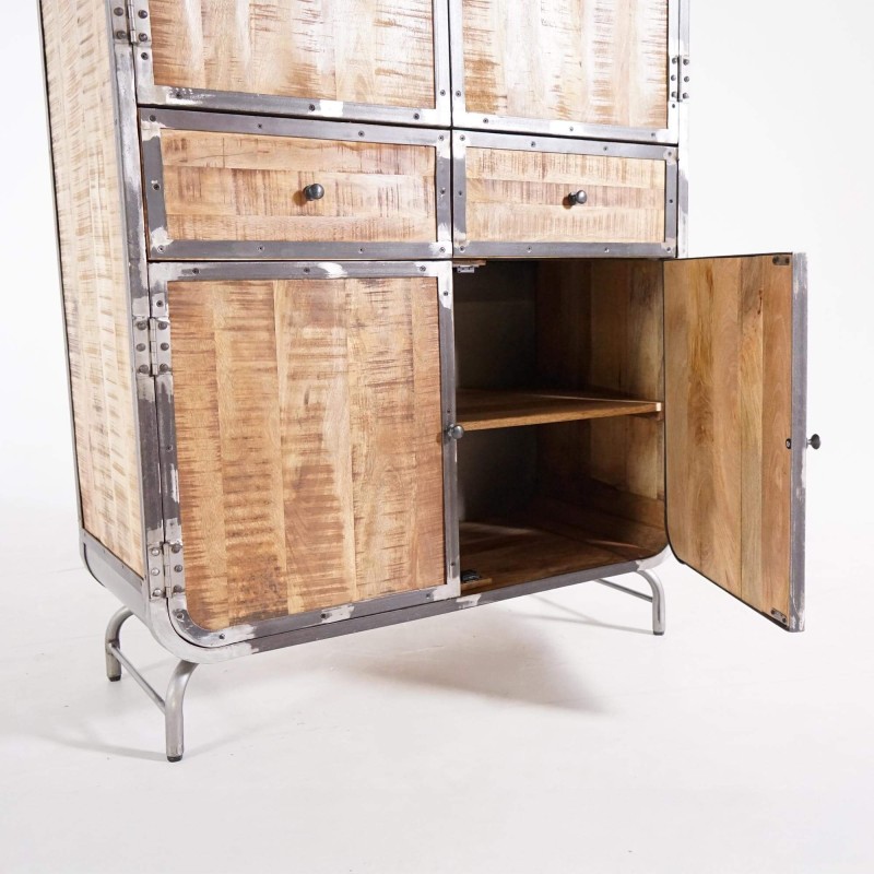 Armoire buffet industrielle en bois massif et métal 100 cm - Manchester