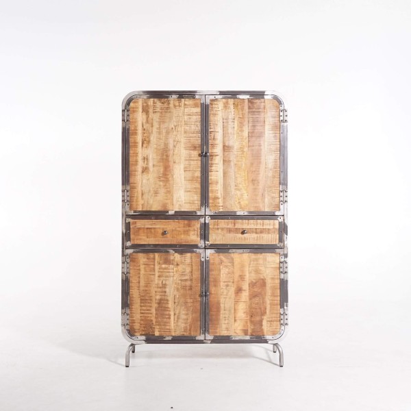Armoire buffet industrielle en bois massif et métal 100 cm - Manchester