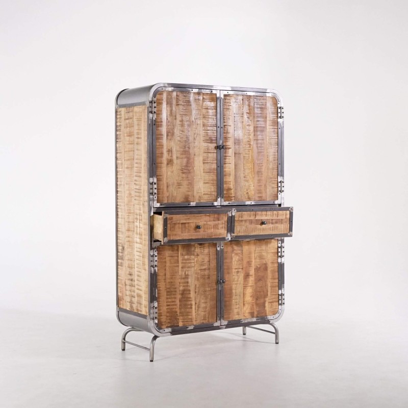 Armoire buffet industrielle en bois massif et métal 100 cm - Manchester