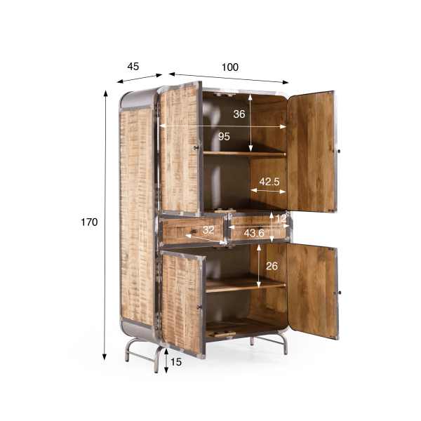Armoire buffet industrielle en bois massif et métal 100 cm - Manchester