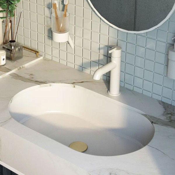 Robinet mitigeur thermostatique pour lavabo de salle de bain Silia, Bianco