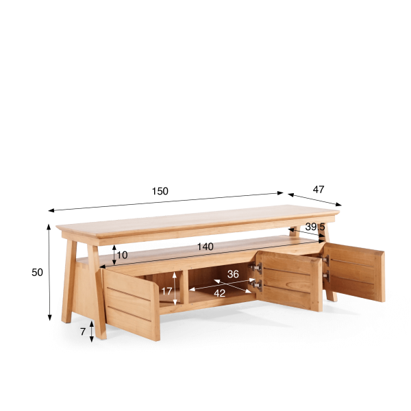 Meuble TV 150 cm en bois naturel - Nandini