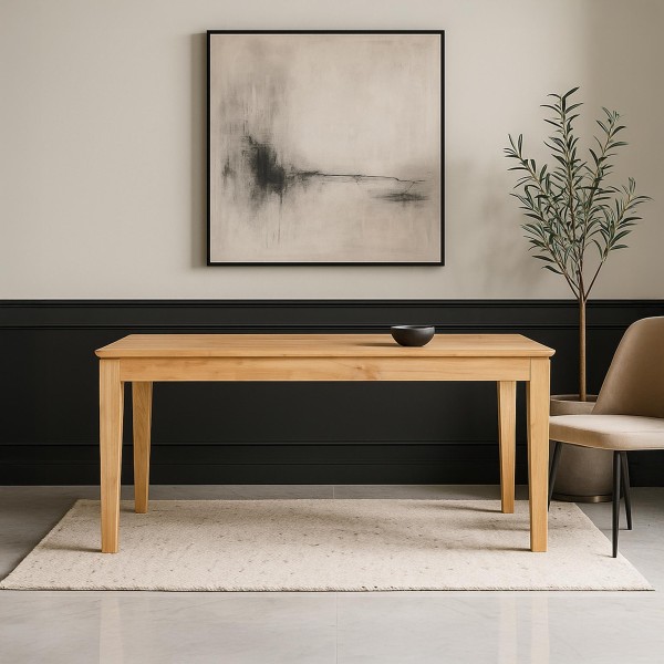 Table à manger rectangulaire en bois de chêne 180 x 90 cm avec allonge de 60 cm