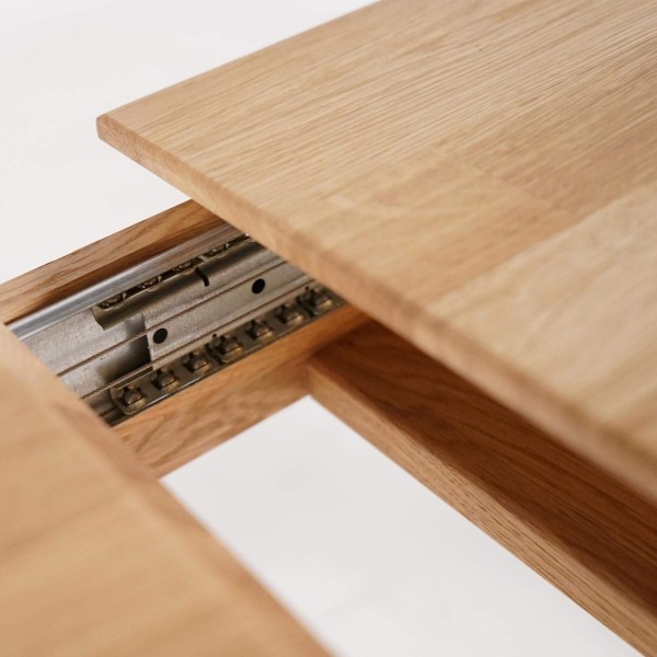 Table à manger rectangulaire en bois de chêne 180 x 90 cm avec allonge de 60 cm