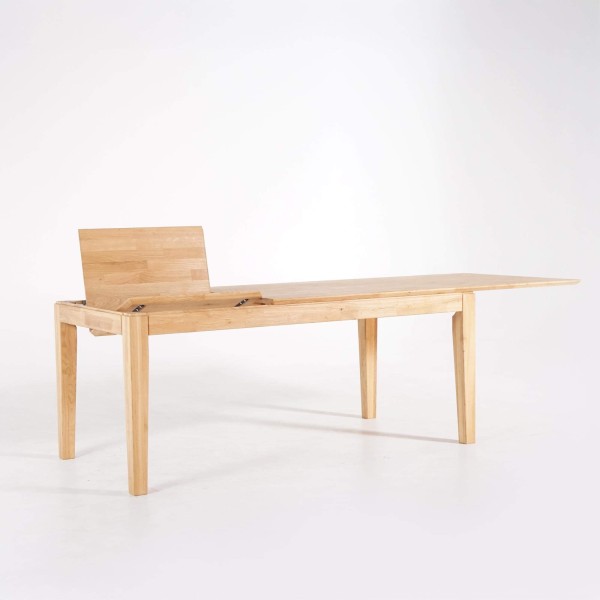 Table à manger rectangulaire en bois de chêne 180 x 90 cm avec allonge de 60 cm