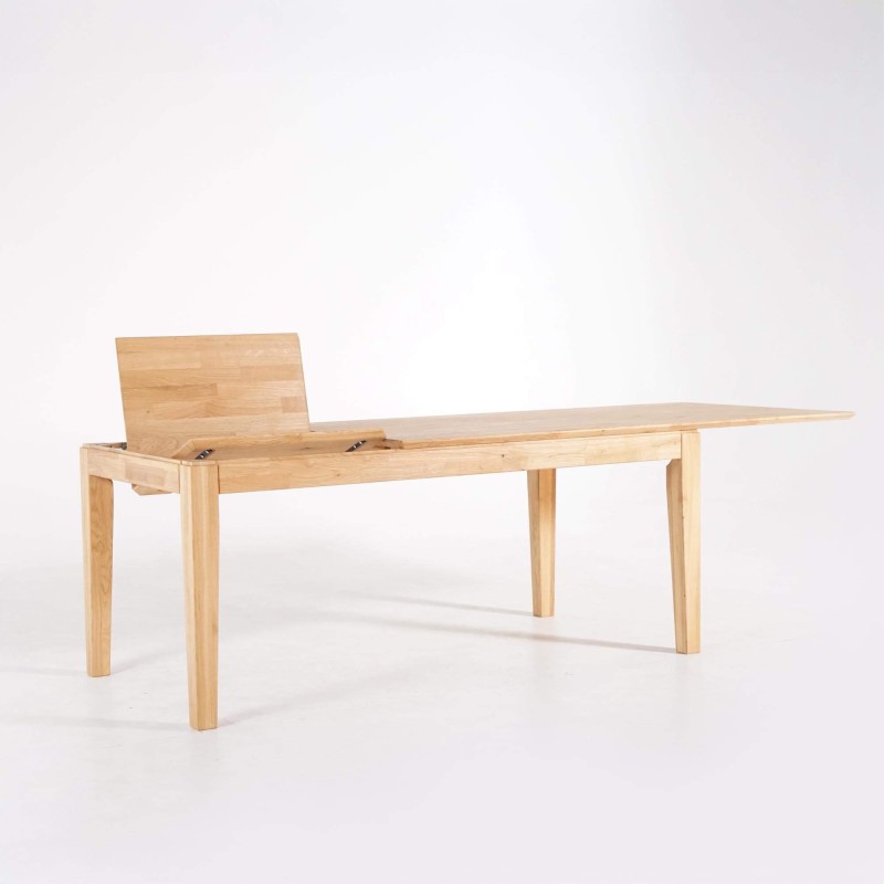 Table à manger rectangulaire en bois de chêne 180 x 90 cm avec allonge de 60 cm