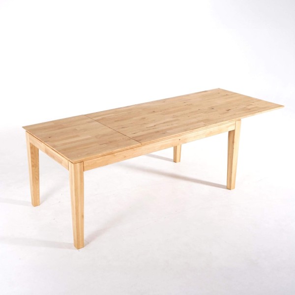 Table à manger rectangulaire en bois de chêne 180 x 90 cm avec allonge de 60 cm