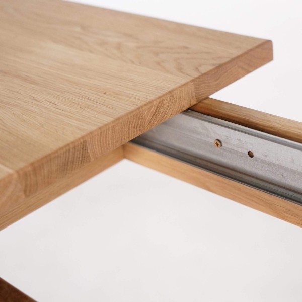 Table à manger en bois de chêne 180 x 90 cm avec allonges de 2 x 50 cm